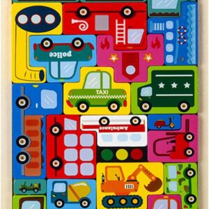Wooden Puzzle Kids Toy Wood Jigsaw Puzzles Cartoon Vehicle Baby Learning Educational Tool